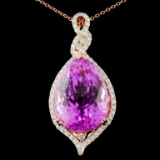 14K Gold 28.58ct Kunzite & 0.78ctw Diamond Pendant