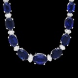 14k Gold 30.00ct Sapphire & 1.00ct Diam Necklace