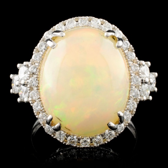 14K Gold 8.95ct Opal & 0.88ctw Diamond Ring