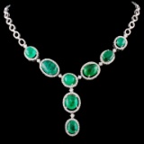 18K Gold 24.76ct Emerald & 2.41ctw Diamond Necklac