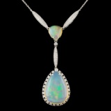 14K Gold 15.46ct Opal & 0.77ctw Diamond Necklace