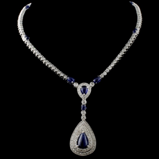 14K Gold 4.90ct Sapphire & 3.41ct Diamond Necklace