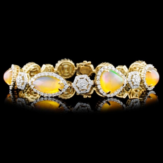 14K Gold 12.08ctw Opal & 3.08ctw Diamond Bracelet