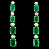 14K Gold 5.00ct Emerald & 0.35ctw Diamond Earrings