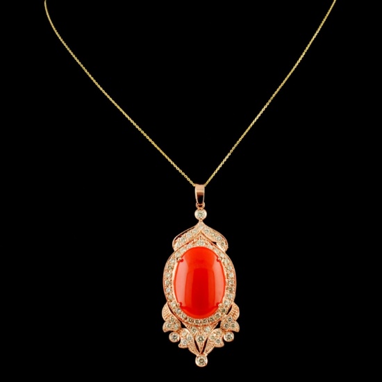 14K Gold 16.48ct Coral & 2.15ctw Diamond Pendant