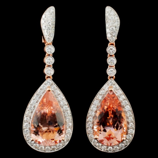 14K Gold 17.44ct Morganite & 2.61ctw Diamond Earri