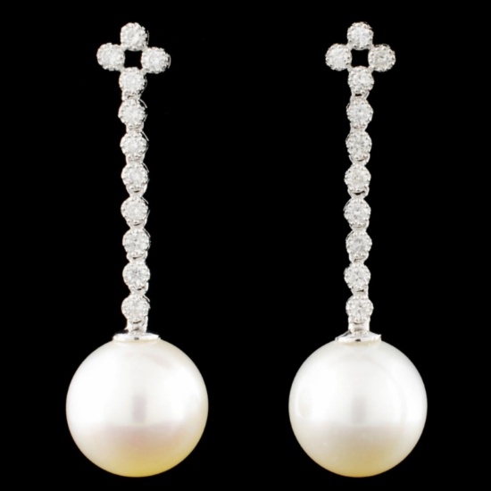 18K Gold 12MM Pearl & 0.50ctw Diamond Earrings