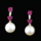 18K Gold 12.00MM Pearl 0.55ct Ruby & 0.14ctw Dia E