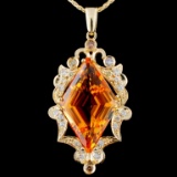 14K Gold 18.83ct Citrine & 0.97ctw Diamond Pendant