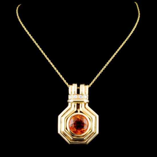 14K Gold 2.50ct Citrine & 0.12ctw Diamond Pendant