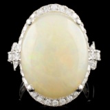 14K Gold 10.70ct Opal & 0.96ctw Diamond Ring