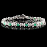 14K White Gold 1.80ct Emerald & 0.25ct Diamond Bra