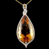 14K Gold 41.37ct Citrine & 1.05ctw Diamond Pendant