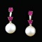 18K Gold 12.00MM Pearl 0.55ct Ruby & 0.14ctw Dia E