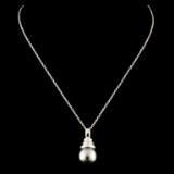 18K Gold 9.40MM Pearl & 0.03ctw Diamond Pendant