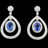 18K Gold 4.21ct Sapphire & 1.53ct Diamond Earrings