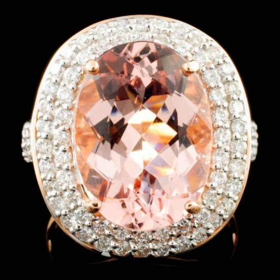 14K Gold 7.66ct Morganite & 1.11ctw Diamond Ring