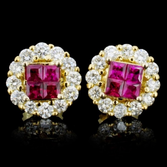 18K Gold 0.70ct Ruby & 0.86ct Diamond Earrings