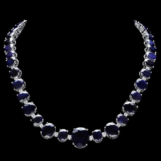 14k Gold 170.00ct Sapphire & 2.00ct Diam Necklace