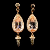 18K Gold 6.74ct Morganite & 1.16ctw Diamond Earrin