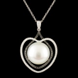 18K Gold 12.50MM Pearl & 0.49ctw Diamond Pendant