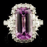 18K Gold 7.08ct Kunzite & 1.29ctw Diamond Ring