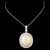 18K Gold 12.26ct Opal & 1.13ctw Diamond Pendant