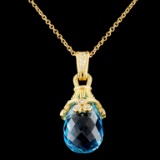 18K Gold 21.62ct Topaz & 0.24ctw Diamond Pendant