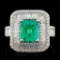 18K White Gold 1.69ct Emerald & 1.35ctw Diamond Ri