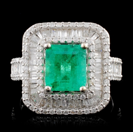 18K White Gold 1.69ct Emerald & 1.35ctw Diamond Ri