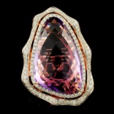 14K Gold 17.57ct Amethyst & 0.98ctw Diamond Ring