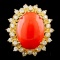 14K Gold 6.00ct Coral & 0.75ctw Diamond Ring