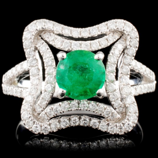 14K Gold 0.90ct Emerald & 0.60ctw Diamond Ring