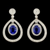 18K Gold 5.35ct Sapphire & 2.00ctw Diamond Earring