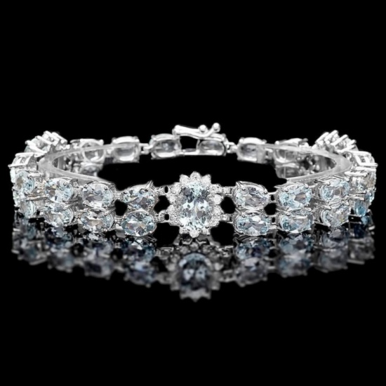 14k Gold 25.00ct Aquamarine & 1.50ct Diam Bracelet