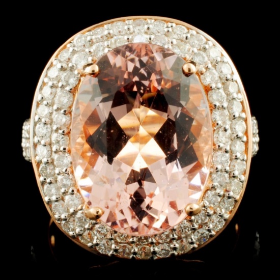 14K Gold 7.66ct Morganite & 1.11ctw Diamond Ring