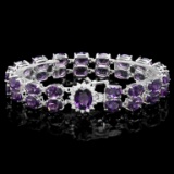 14k Gold 45.00ct Amethyst & 0.50ct Diamond Bracel