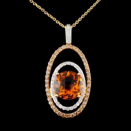 14K Gold 5.58ct Citrine & 1.39ctw Diamond Pendant