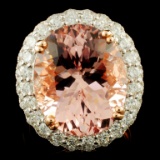 14K Gold 12.26ct Morganite & 1.40ctw Diamond Ring