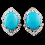 14K Gold 5.50ctw Turquoise & 0.86ctw Diamond Earri