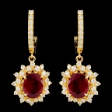 14K Gold 5.46ct Ruby & 1.74ctw Diamond Earrings