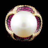 18K Gold 14.50MM Pearl & 0.71ctw Diamond Ring