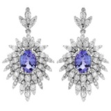 14K Gold 3.00ct Tanzanite & 2.50ct Diamond Earring