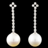 18K Gold 12MM Pearl & 0.50ctw Diamond Earrings