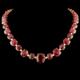 14K Gold 158.00ctw Ruby & 1.45ctw Diamond Necklace