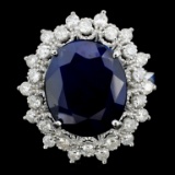 14K Gold 7.00ct Sapphire & 1.00ctw Diamond Ring