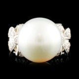 18K Gold 12.00MM Pearl & 0.27ctw Diamond Ring