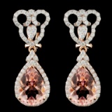 14K Gold 7.25ct Morganite & 1.30ct Diamond Earring