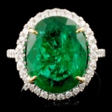 14K Gold 7.80ct Emerald & 0.44ctw Diamond Ring