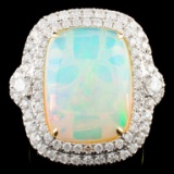 18K Gold 8.34ct Opal & 1.30ctw Diamond Ring